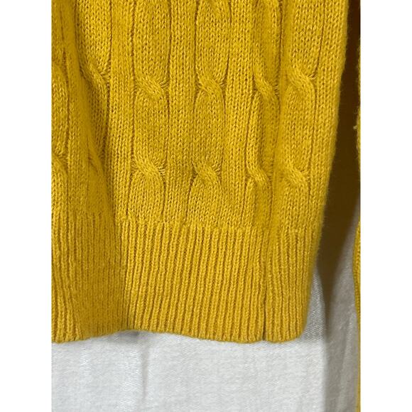Talbots Sweater Large Mustard Yellow Cable Knit Lambswool Blend Button Detail - Picture 3 of 11